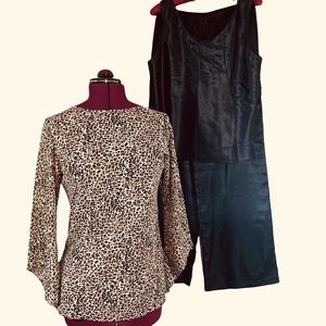 Susan Lucci 3 Piece Leopard and Black Pajama Lounge Set Womens Medium